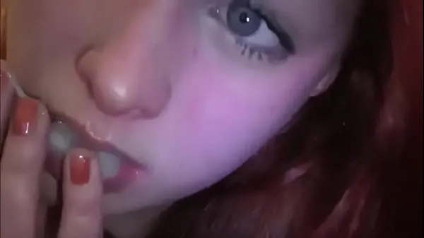 New Married redhead playing with cum in her mouth new Clips