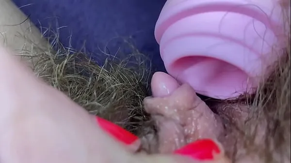 New Testing Pussy licking clit licker toy big clitoris hairy pussy in extreme closeup masturbation new Clips