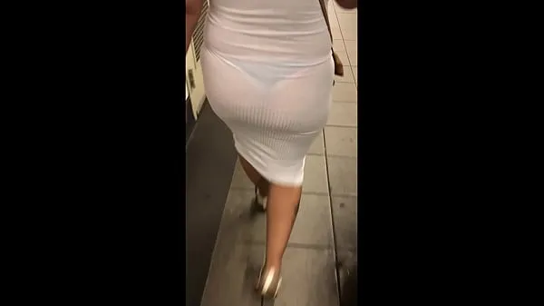 Nowe Wife in see through white dress walking around for everyone to see nowe klipy