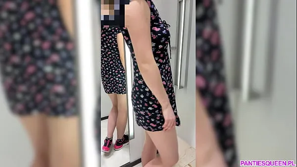 New Horny student tries on clothes in public shop totally naked with anal plug inside her asshole new Clips