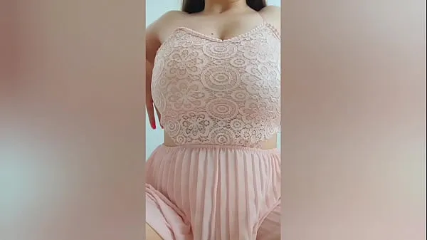New Young cutie in pink dress playing with her big tits in front of the camera - DepravedMinx new Clips